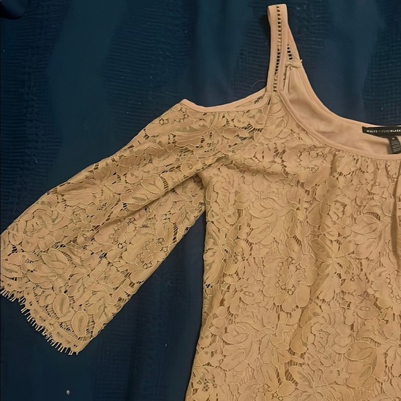 White House Black Market Lace Beige Bell Sleeve Blouse - Picture 6 of 10